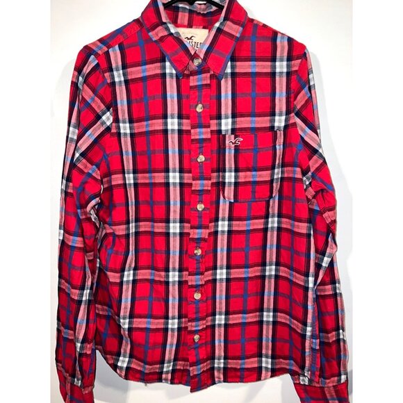 Hollister Other - Hollister Mens Red & Blue Plaid Button-Up Long Sleeve Shirt Size L